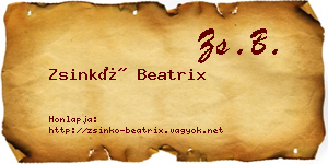 Zsinkó Beatrix névjegykártya